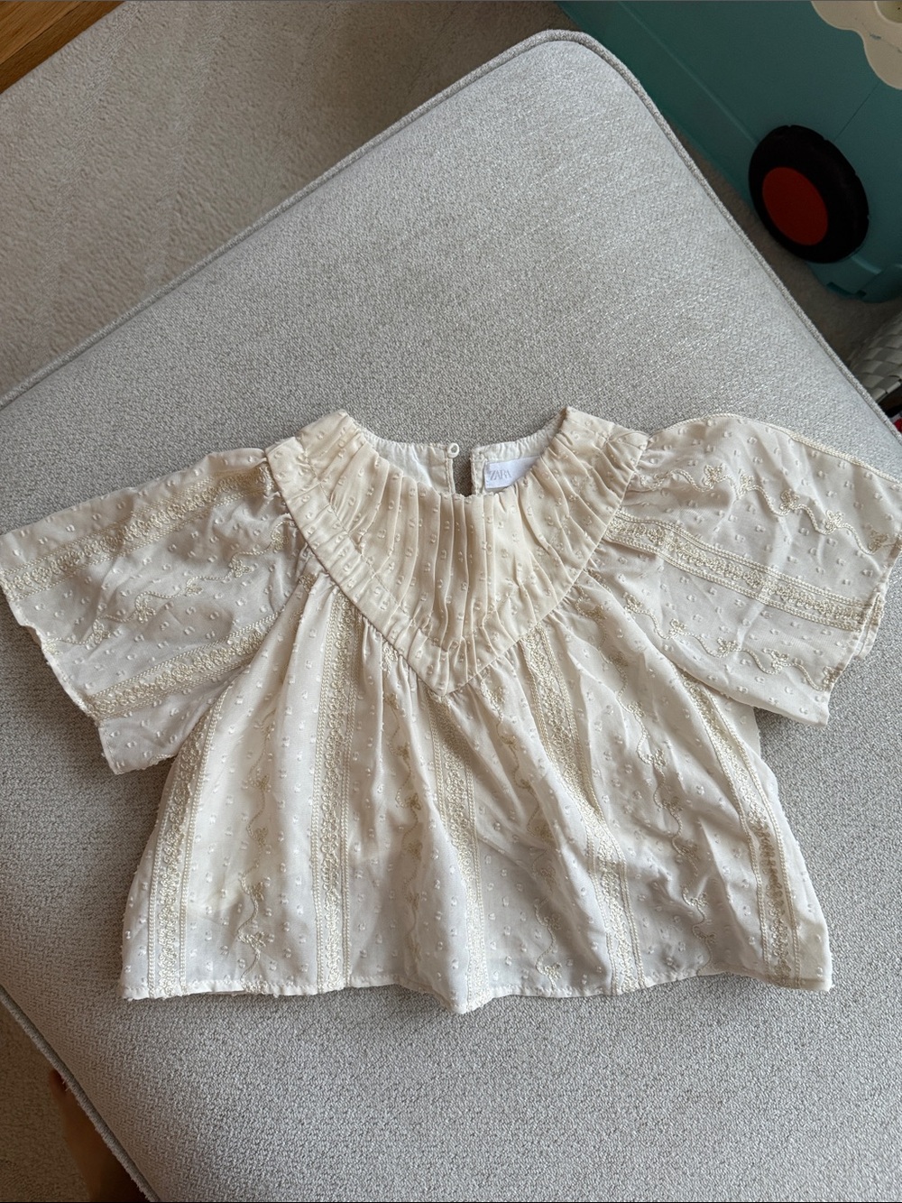Zara Cream Swiss-Dot Peasant Blouse for Kids